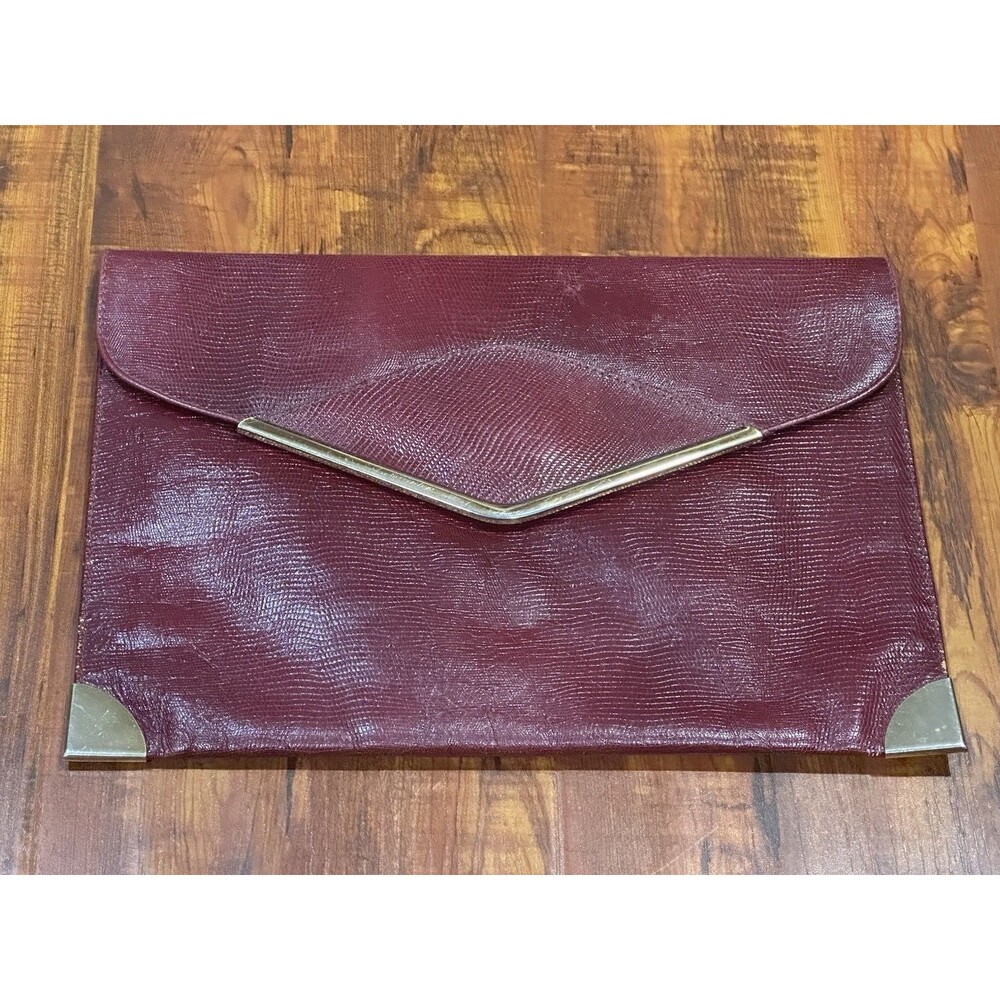 VTG Phillippe 11.5 x 8” Faux Snake Print Leather Burgundy Envelope Clutch Purse